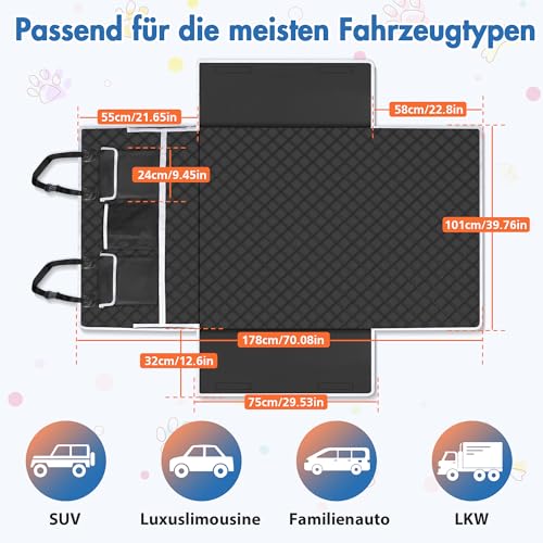 Kofferraumschutz Hund mit Seitenschutz,Wasserdichte Hundedecke Universal Auto Kofferraum,Rutschfeste Hundematte Auto mit Stoßstangenschutz & Taschen, Kratzfest Schutzmatte für SUV Kombi Limousine