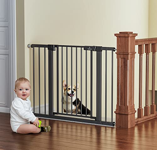 Image of BabyBond 27-43" Easy Install Baby Gate for Stairs, Extra Wide Baby Gates for Doorway, Auto Close Safety Dog Gate, with Extenders and Pressure/Hardware Mounting Kit, Black1