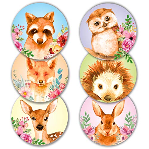 Woodland Animals Stickers Seals Labels - (Pack of 120) 2\" Large Round Forest Jungle Safari Creatures for Baby Shower Favors Decorations Cards Gift Envelopes Boxes