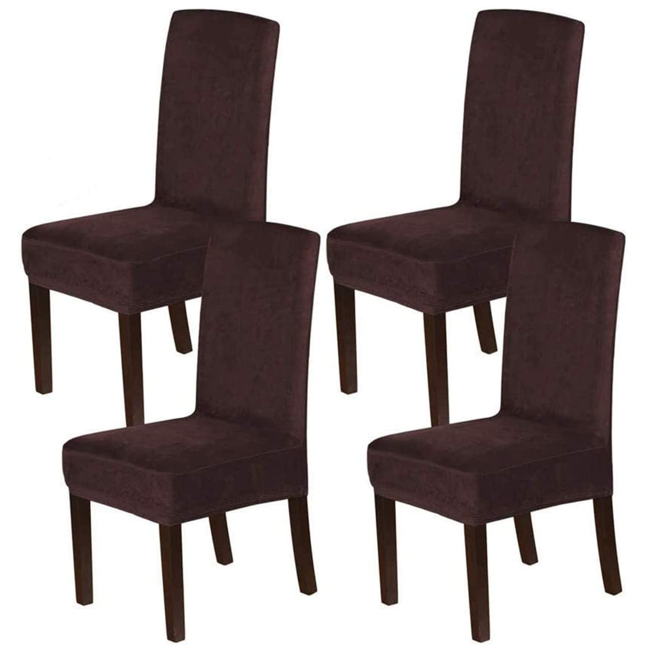 Housse de chaise salle a manger velours extensible marron maison cuisine