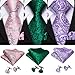 Barry.Wang 6 PCS Men Ties Set Silk Business Fashion Woven Necktie Handkerchief Cufflinks Paisley Stripe Wedding Party