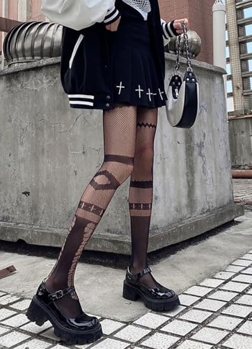 Image of Mrotrida Women's Fire Patterned Fishnet Tights Sexy Elastic Blaze Pantyhose Leggings Fire Mesh Stockings