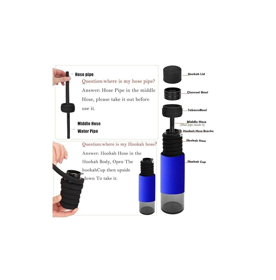 Image of Al Kian Portable Hookah Cup Set with Metal Protection, Premium Silicone and Acrylic Materials, Travel Friendly Design, Anti-Slip Net, Black and Multi-Colour (BLUE)