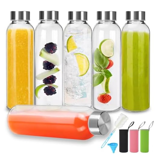 UCAMP Botellas de vidrio con Tapas, Botellas Cristal Reutilizable de 500 ml,Pack de 6,Botella Vidrio Transparente para Bebidas Frías y Calientes,Zumos,Batidos,Smoothie