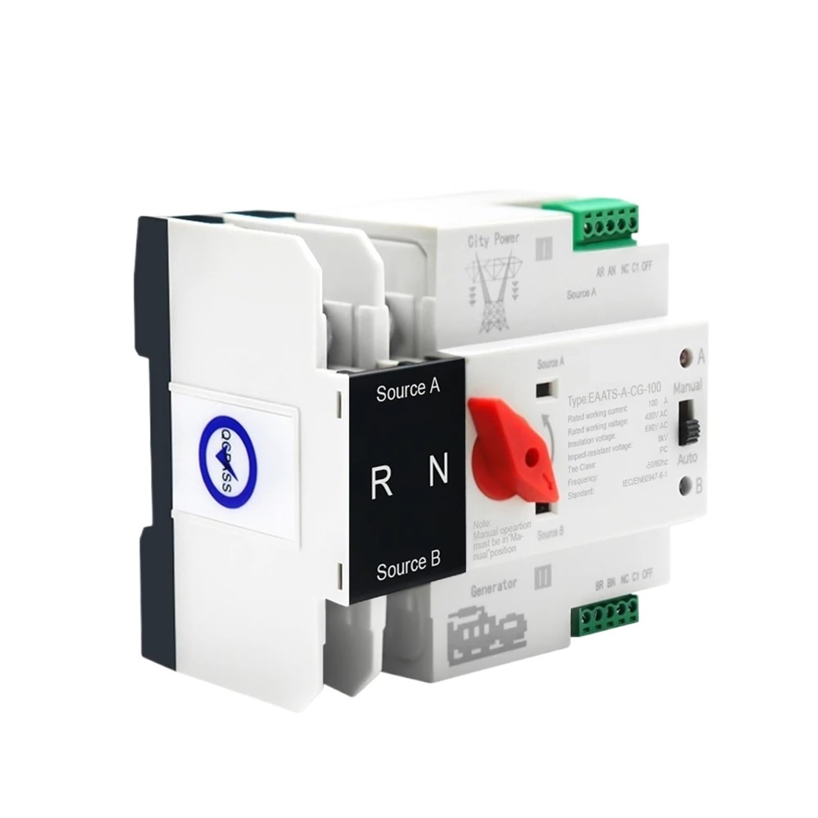 Inverseur de source automatique ATS PV 2P 100A pour rail DIN - 7