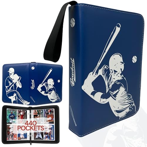 Baseball Card Binder, Trading Card Album with 55 Removable Sleeves Fit 440 Baseball Cards, Compatible with Topps Sports Cards & TCG Collections (Blue)