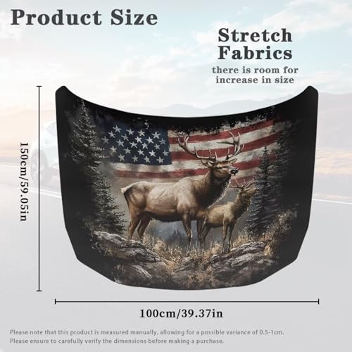 Image of Elk USA Flag Car Hood Cover Polyester Elastic Fabrics Can be Washed Suitable for Large SUV and Pickup Trucks