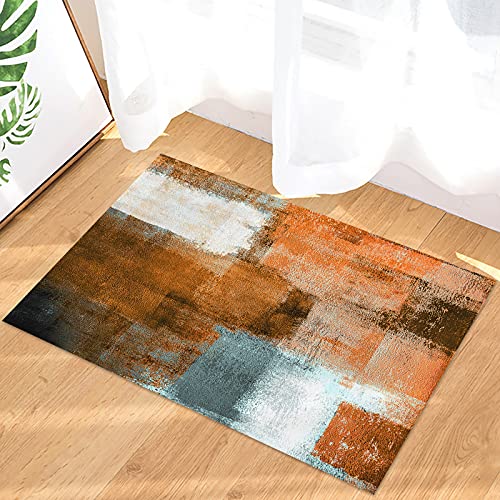 Front Door Mat 18"X30" Welcome Mats Microfiber Floor Mat Rubber Backing Non Slip Shoes Scraper Washable Indoor Outdoor Doormat For Entryway (Abstract Geometric Oil Painting Orange Brown) #TOP3