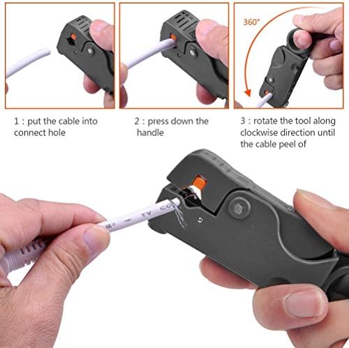 BUYGOO Coax Cable Crimper Tool Kit with Adjustable Double-blade Wire Stripper Tool, Coaxial Compression Tool and F Female Connector Terminals, Portable Coaxial Cable Stripping Tool for RG58/59/6/62