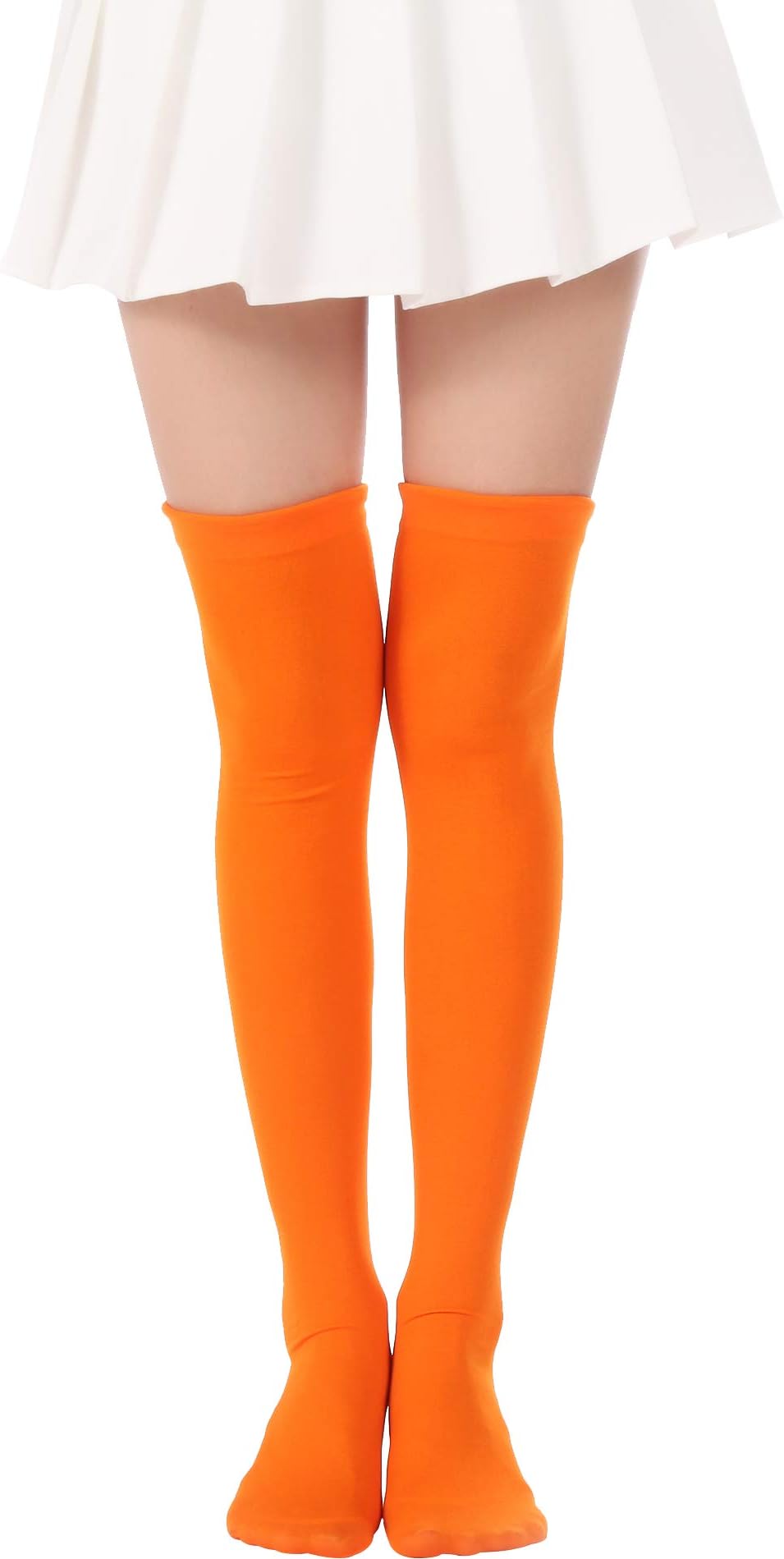 Over Knee Long Stockings Solid Thigh High Socks Opaque Costume Stockings Cosplay Knee-High Socks(00 Orange Stockings)
