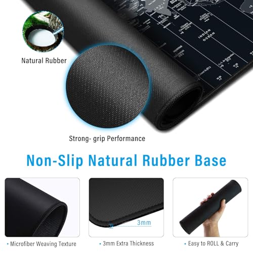 Anpollo Gaming Mouse Pad (900x400x3mm) Extended Mouse Mat Large Non-Slip Desk Pad with Precision Locked Edges Comfortable Keyboard Mat Suitable for Office Gamer Home - Black World Map - Image 5
