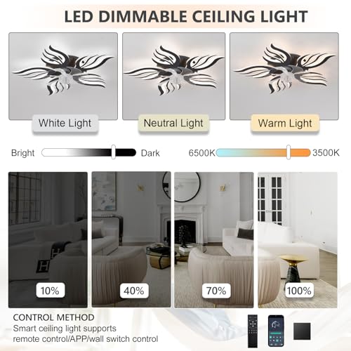 Lustre ventilateur de plafond réversible à 6 vitesses avec télécommande - 2