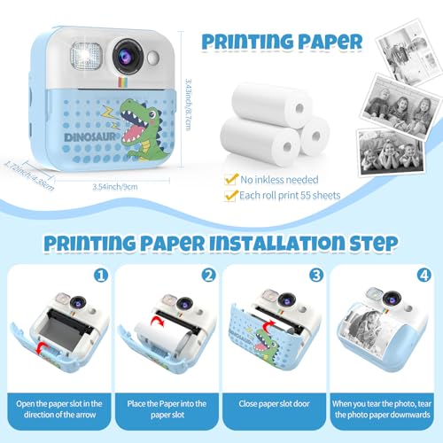 Instant Print Camera for Kids, Toddler 1080P Toys Printable Selfie Cameras, Christmas Birthday Gifts for Girls Boys Age 3-10 with 3 Roller Photo Paper(Blue) by BOFIDAR - Used condition - Image 6