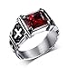 Men's Vintage AAA Ruby Cubic Zircon Stone Titanium and Stainless Steel Cross Ring Size 6/7/8/9/10/11/12/13/14 (14)