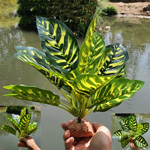Woyrise Reptile Artificial Plants, Terrarium Decorations Fake Plants with Base, Reptile Amphibian Tank Accessories Habitat Hideout - Prayer Peacock - Thumbnail 3