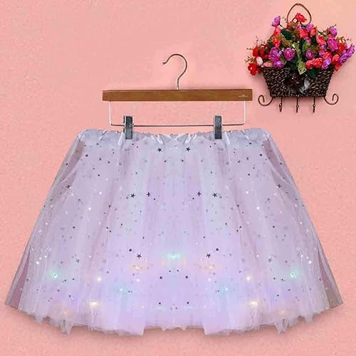 Miniatura 2 de Faldas de tutú de talla grande para mujer, pequeña bombilla de estrella de princesa con lentejuelas plisadas LED, falda de malla, falda de tul