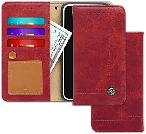 Oppo F9, F9 Pro Case [Free 9 Gifts] Trim LINE Flip Diary Cover with Slim Wallet Design [Octopus Ver.] – Card Holder, Cash Slots, Kickstand, Hand Strap & Message Pad for F 9, F 9 Pro (Burgundy Red)