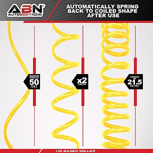 ABN Recoil Hose, 1/4in x 50ft – Portable Polyurethane Coil Hose for Air Compressor, Nailer, Sprayer, Staple Gun
