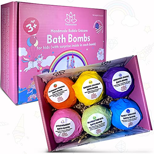 Unicorn Bath Bombs For Girls With Surprise Toys Inside For Kids | Cute Unicorn Ring, Keychain, Necklace, Toys And Bonus Unicorn Purse - Multi-Colored Bath Balls With Unicorn Toys Inside - Handmade #TOP1