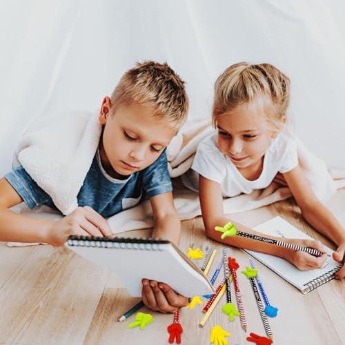 Yamitora HB Bleistift mit Radiergummis Set, 16 Bleistift mit 16 Schere-Stein-Papier Bleistift Toppers Radiergummis für Büro Schulbedarf Kindergeburtstag(Streifen Stil)