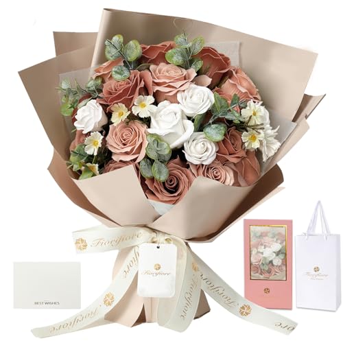Fiorifiore 人気 母の日 ソープフラワー 卒業式 花束 プレゼント ギフト 誕生日 造花 バラ 18本 女性 結婚祝い 退職 送別会 インテリア (Cappuccino)