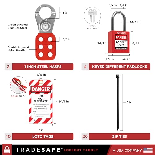 TRADESAFE Kit de Bloqueio e Etiquetagem Profissional - Bloqueios Loto, Bloqueio de Válvula de Gaveta
