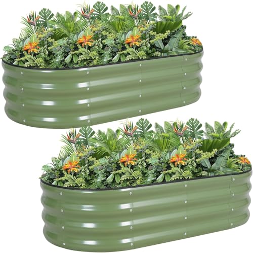 Image of Galvanized Metal Raised Garden Bed Kit - 120x60x30CM Outdoor Planter Box with Safety Edging and Gloves for Vegetables, Fruits, Flowers.Green-2Pack
