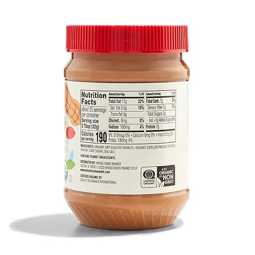 Miniatura 20 de 365 by Whole Foods Market, Mantequilla de maní cremosa orgánica, sin azúcar, sin agitar, 16 onzas