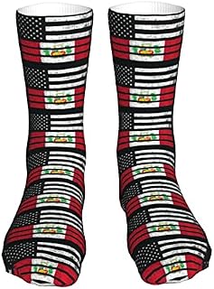 883 Compression Socks Peruvian American Half Peru Half America Flag Sports Socks Breathable Calf Socks Non Slip Crew Socks For Jogging Hiking Walking 40cm