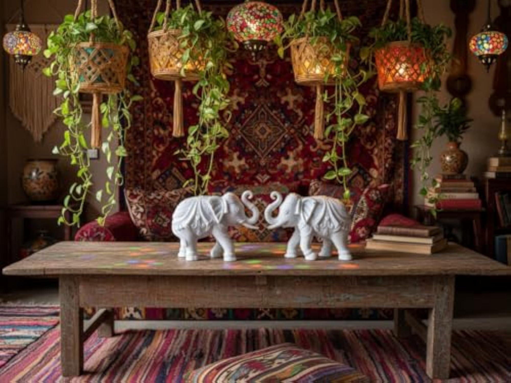 White Marble Dust Trunk Up Elephant Statue Pair for Home Decor