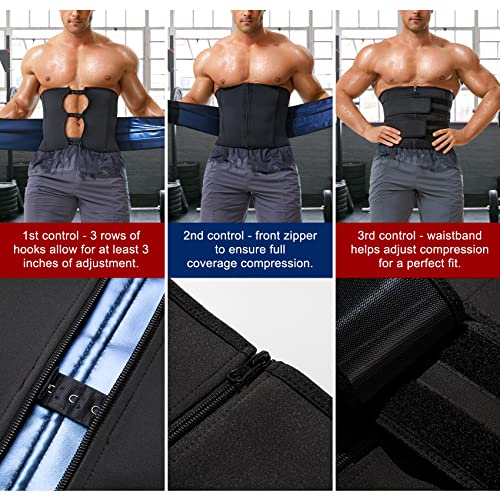 Molutan Mens Waist Trainer Trimmer Belt Sweat Band Tummy Control Wraps Workout Sauna Suits Slimming Girdle Sports Support Blue #TOP2