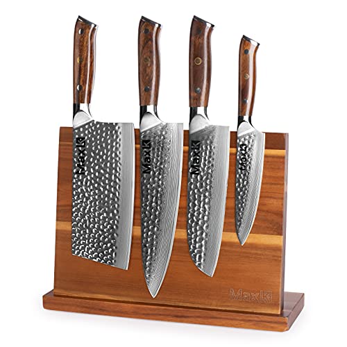Max K Magnetic Knife Block Holder Without Knives - Chef Knife Stand - Magnetic Knife Blocks - Acacia Wood With Solid Base, Anti-Slip, And Won't Tip Over - 10.8" X 3.9" X 8.3" #TOP5