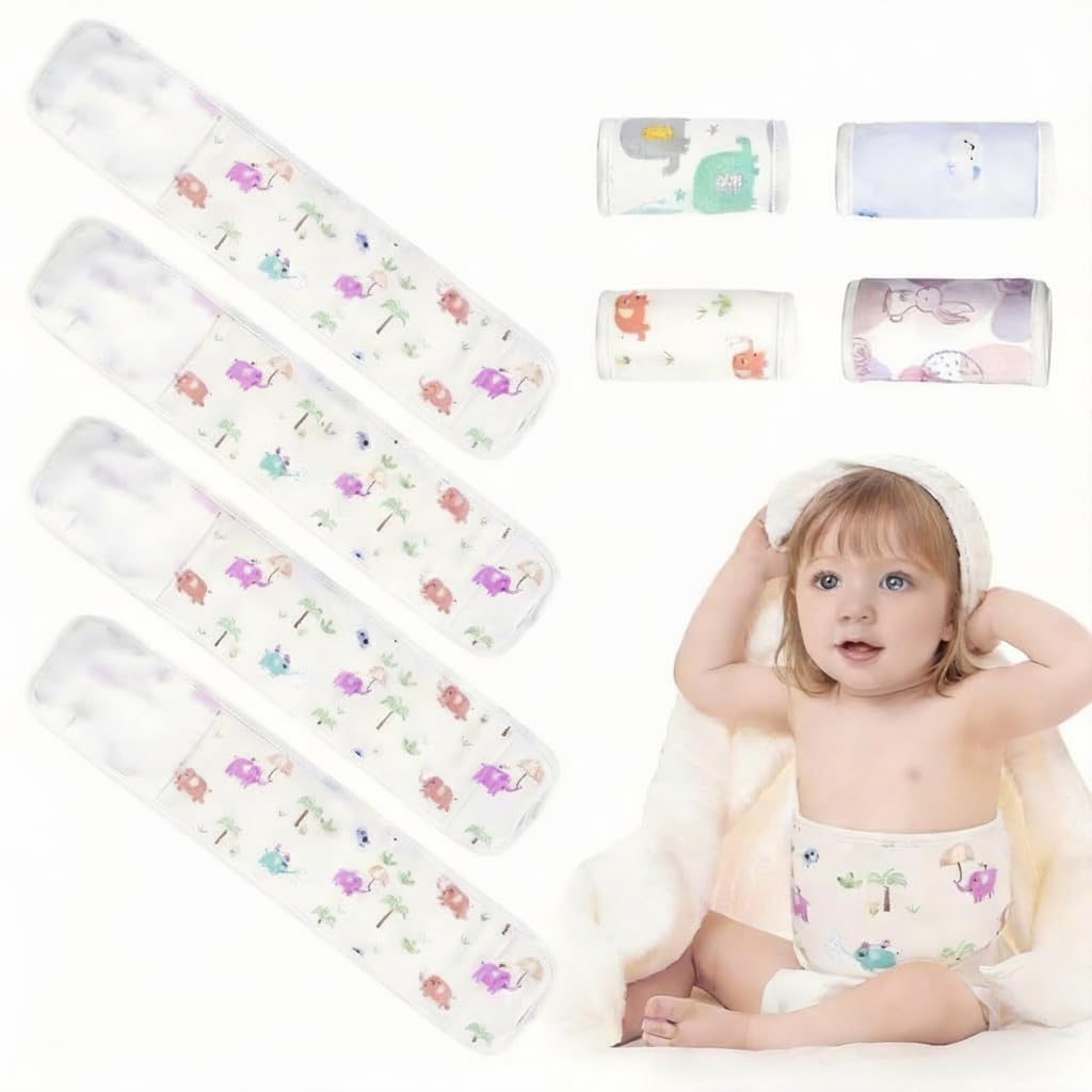 4pcs Newborn Infant Belly Wrap Comfort Pure Cotton Umbilical Cord Cover Band,Umbilical Cord Cover for Newborn,Baby Belly Button Band for 0-12 Months Babies (Multicolor)