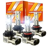SEALIGHT 9005/HB3 9006/HB4 LED Bulbs Combo, 1000% Super Bright, 1:1 Mini Halogen Size, 10-Year Extended Lifespan with Cooling Fan, 6500K White Canbus Ready Head Light, Plug-N-Play, Pack of 4