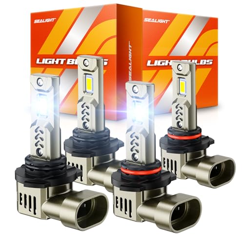 SEALIGHT 9005/HB3 9006/HB4 LED Bulbs Combo, 1000% Super Bright, 1:1 Mini Halogen Size, 10-Year Extended Lifespan with Cooling Fan, 6500K White Canbus Ready Head Light, Plug-N-Play, Pack of 4