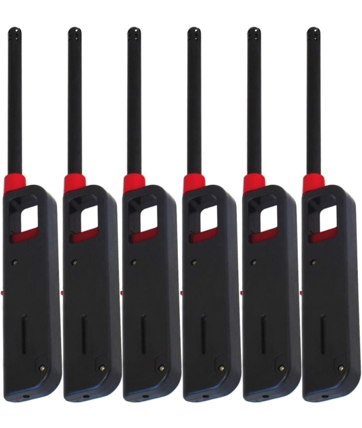 6 Pack - Fuel Included BBQ Grill Long Lighter - Refillable Butane Gas Candle Fireplace Kitchen Stove Wind Resistant, Red