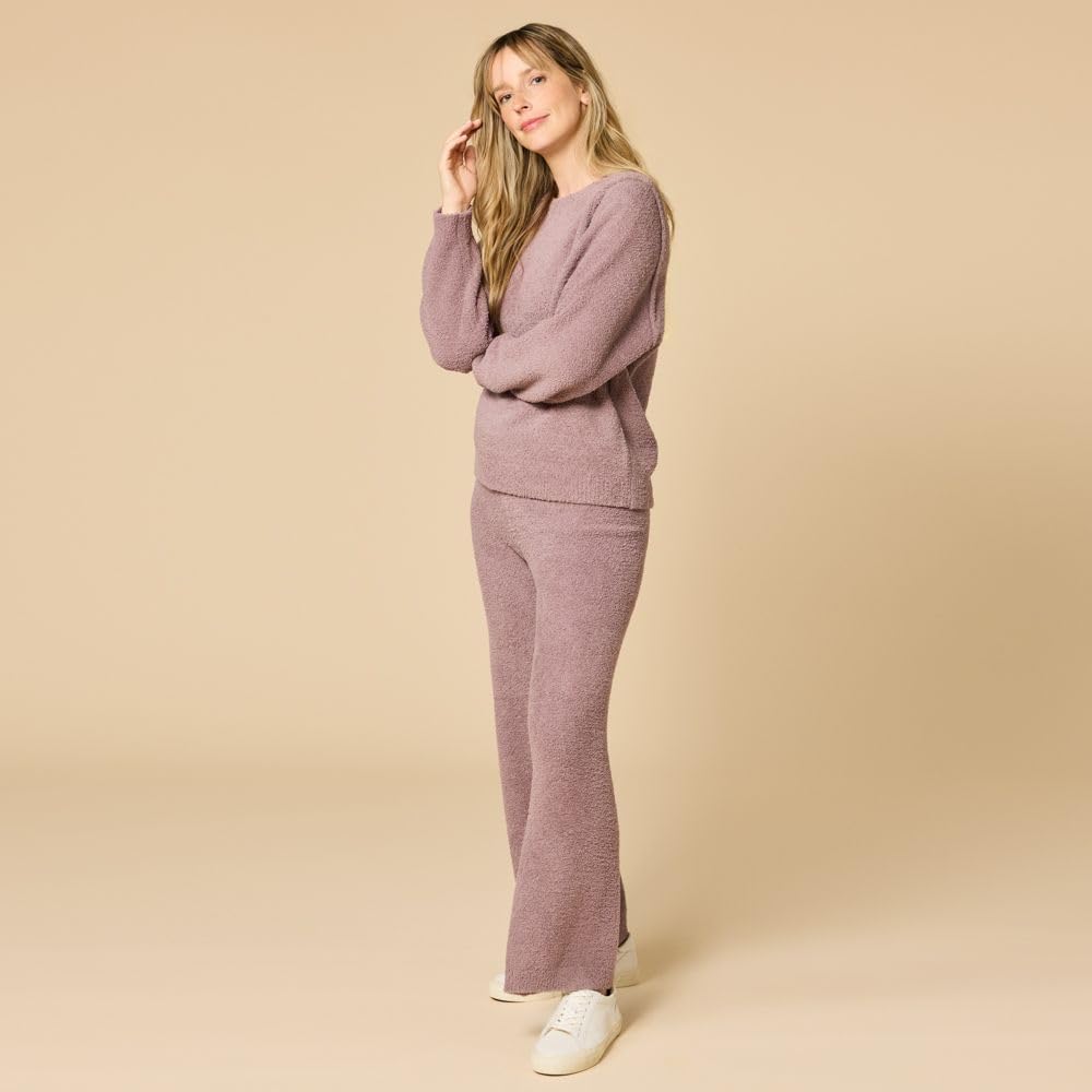 Softies Marshmallow Reverse Seam Crew Neck Lounge Set for Women Ultra Soft 2 Piece Loungewear with Bracelet Sleeve Top - Image 3