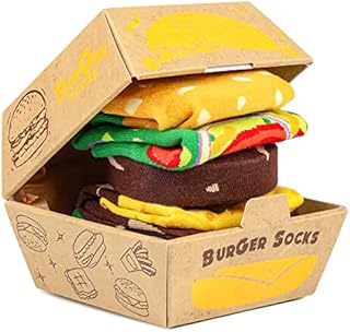 AGRIMONY Funny Burger Socks Box - Funny Hamburger Gifts for Women Ladies Teenage Girls - Fun Novelty Funky Cute Food Silly Cotton Crazy Socks Valentines Christmas Gifts for Her Stocking Fillers