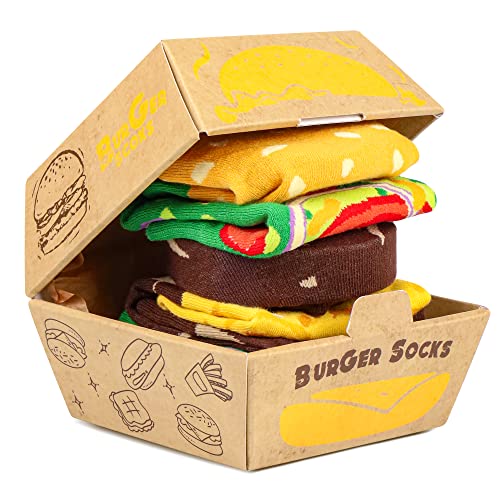 Image of Funny Donut Burger Food Socks Box, Crazy Socks for Women Teen Girls, Birthday Christmas Stocking Stuffers Gag Gifts