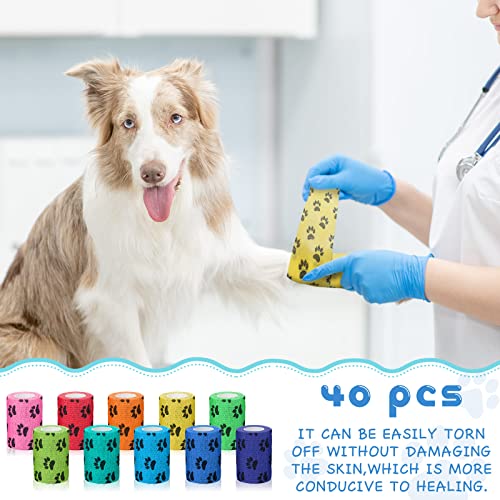 Estune 40 Pcs Vet Wrap Self Adhesive Bandage Non Woven Tape Elastic Cohesive Bandages Wound Care For Dog Pets Cats Animal Ankle Sprains Swelling, 3 Inch X 5 Yards #TOP5