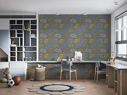 Papel de parede Autoadesivo Quarto Game Controle Cinza 5m