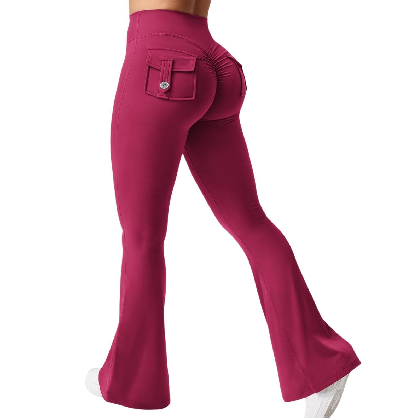 Leggings Svasati con Tasche for Donna, Vita Alta, Leggings Sportivi for Glutei, Pantaloni Casual da Palestra e Yoga(Rose Red,S)