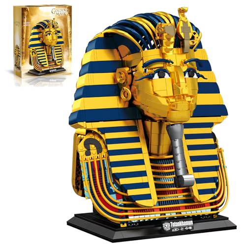 Myth Qholve Tutankhamun Golden Mask Building Set 1603 PCS Ancient Egyptian Pharaoh King TUT Replica Model Building Kit for Home Office Decor Display Stand Included