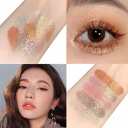 May Foltren Glitter White Gold Silver Pink Purple Champage Brown Shimmer Eyeshadow Palette, 10 Colors Eye Shadow Makeup Palettes, High Pigmented Waterproof Blendable Long Lasting Eye Palette (07#) #TOP2