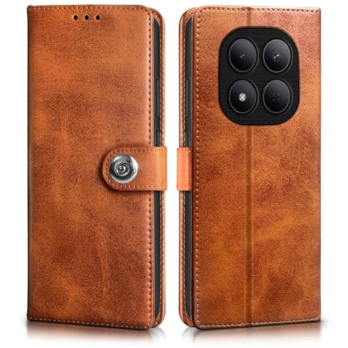 Image of WOW IMAGINE Shock Proof Flip Cover Back Case for Mi Redmi Note 15 5G 2025 | Poco M8 5G (Magnetic Button Flip Case | Wallet Pockets & Stand | Leather Finish | Alder Brown)