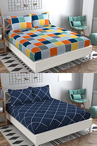 Image of Glace Cotton Double Bedsheets Combo Pack of 2 Double Bedsheets with 4 Pillow Covers Size- 90 x 90 inch, Color- Multicolor (Model no.-885)