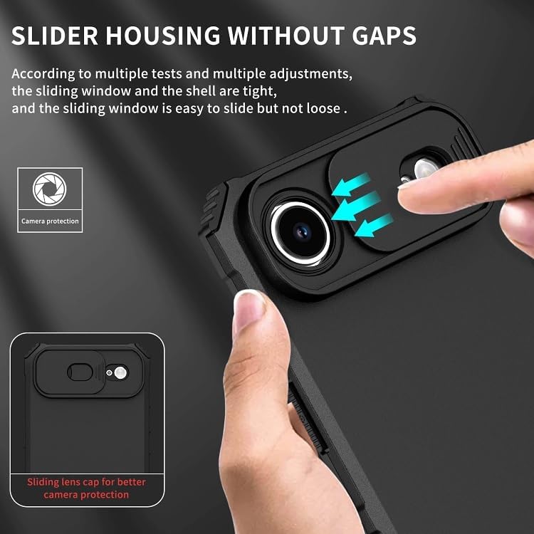 Image of ShieldTech Back Cover Case for Apple iPhone Air (17 Air) | Sliding Camera Shield | Stereoscopic Stand | Shockproof 360 Protection Mobile Phone Case Cover for i Phone Air /iPhone Air | PC, Black