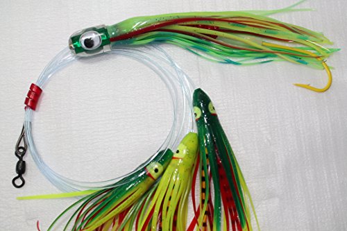 Ancient Mariner Tackle Tuna Bullet - LUMO Green Streaker with Daisy Chain for Tuna, Mahi, Wahoo, Marlin