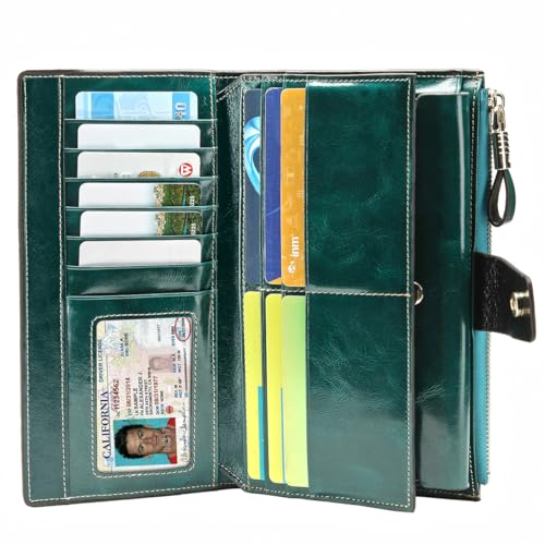 Image of Itslife Women's RFID Blocking Large Capacity Luxury Wax Genuine Leather Clutch Wallet Ladies Card holder