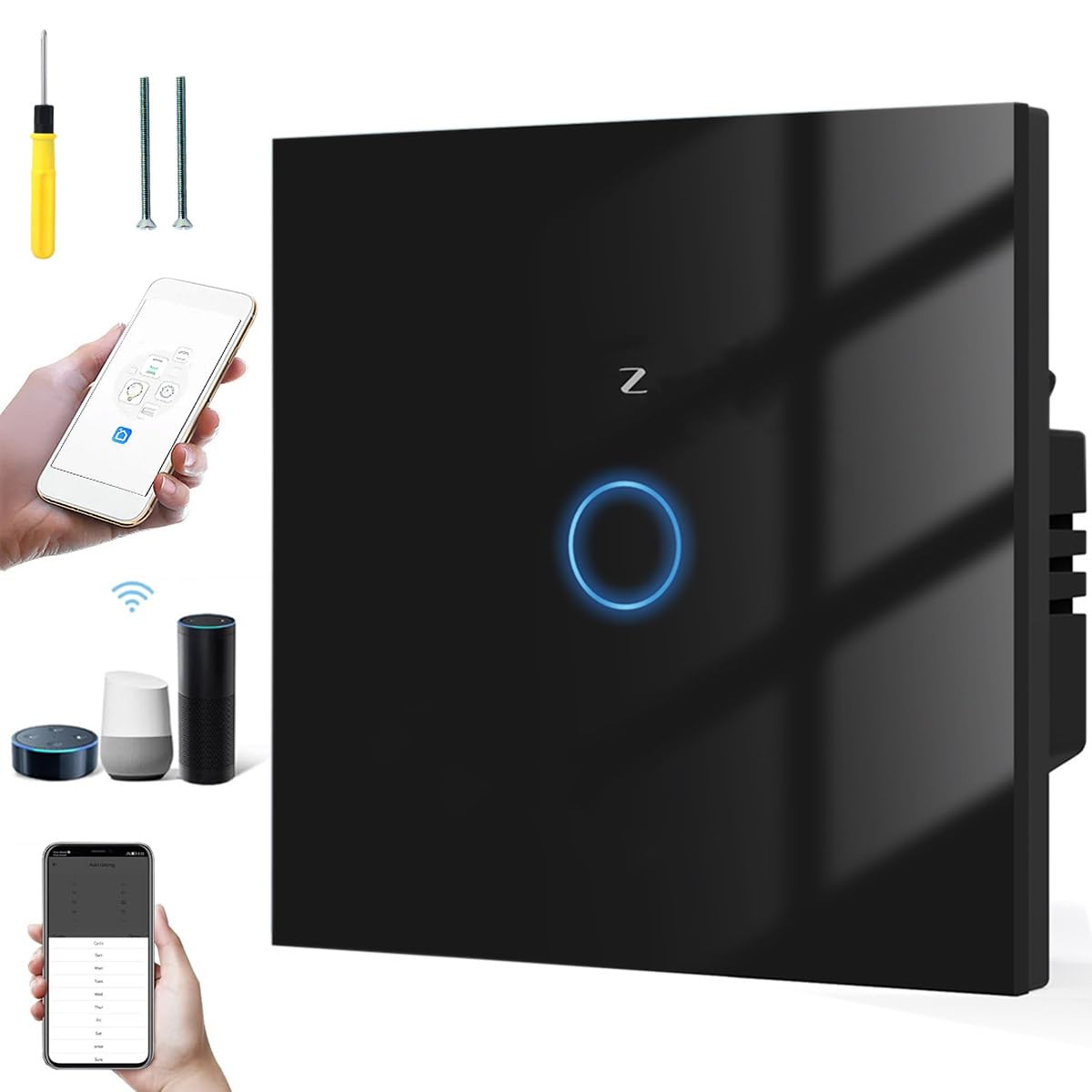 Acmerota Interruptor Remoto Inalámbrico Interruptor de pared inteligente requiere pasarela zigbee (tiene cableado neutro+sin neutro) de luz de control remoto funciona con Alexa&Google